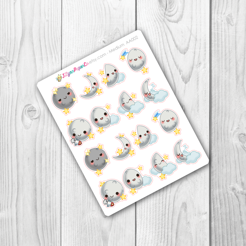 Kawaii Moon Phase Stickers | AA002 – JLynnPaperCo Kawaii Moon Phase Stickers | AA002 – JLynnPaperCo